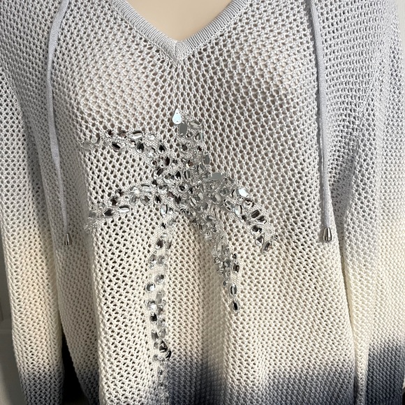 Womens I.N.C. Sweater, Blue Ombré, with embellishment, and hood. Size Large - Picture 2 of 5